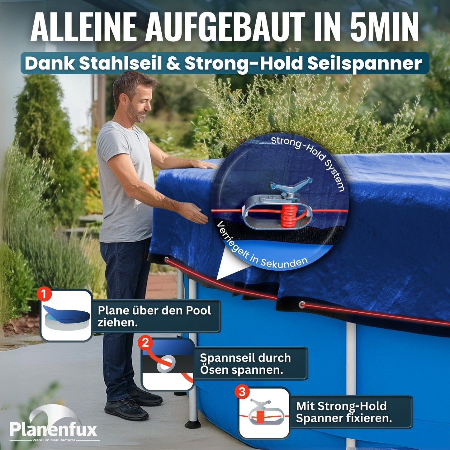 Poolabdeckung rund Ø340 - 820cm Planenfux