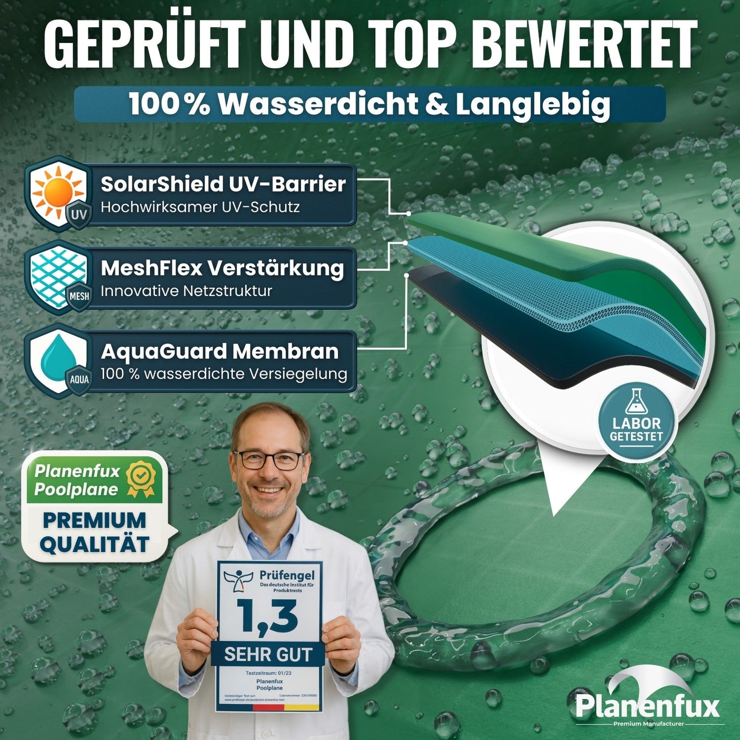 Poolabdeckung rund Ø340 - 820cm Planenfux