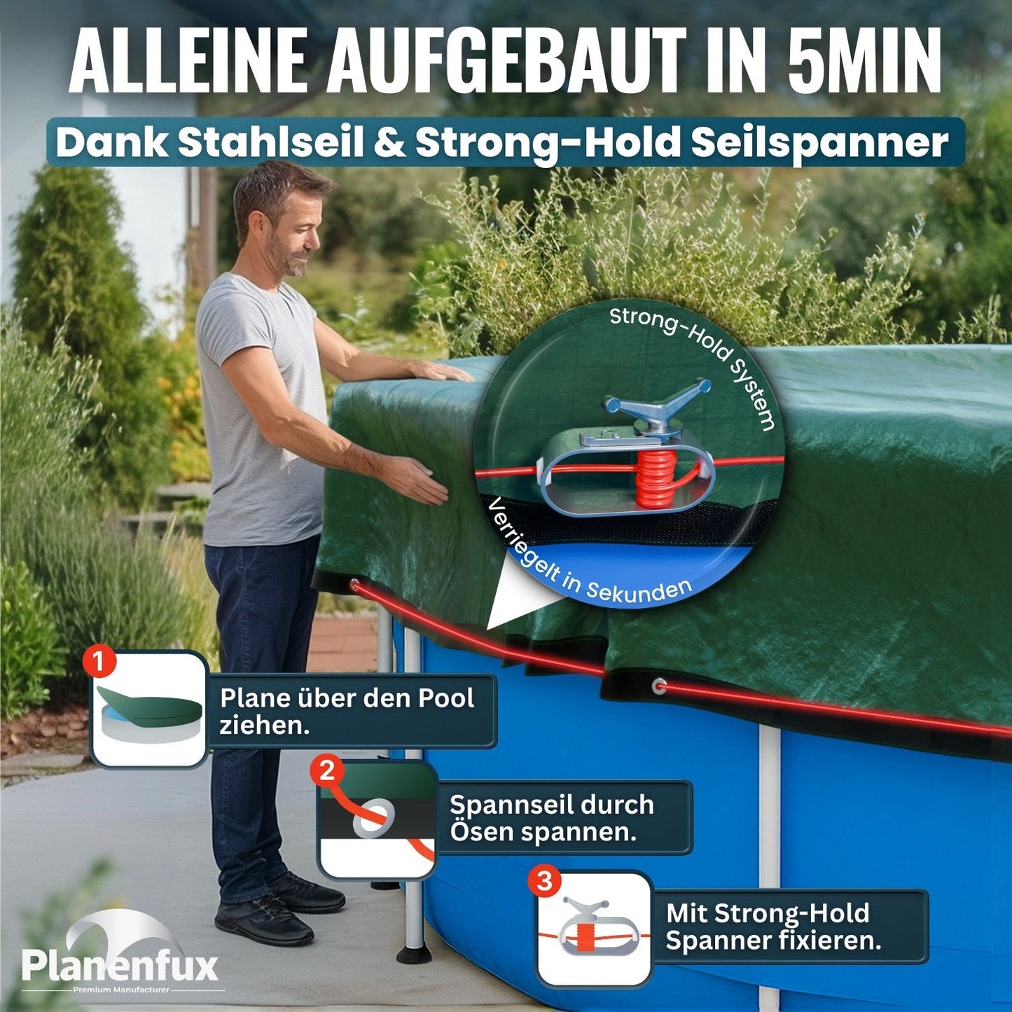 Poolabdeckung rund Ø340 - 820cm Planenfux