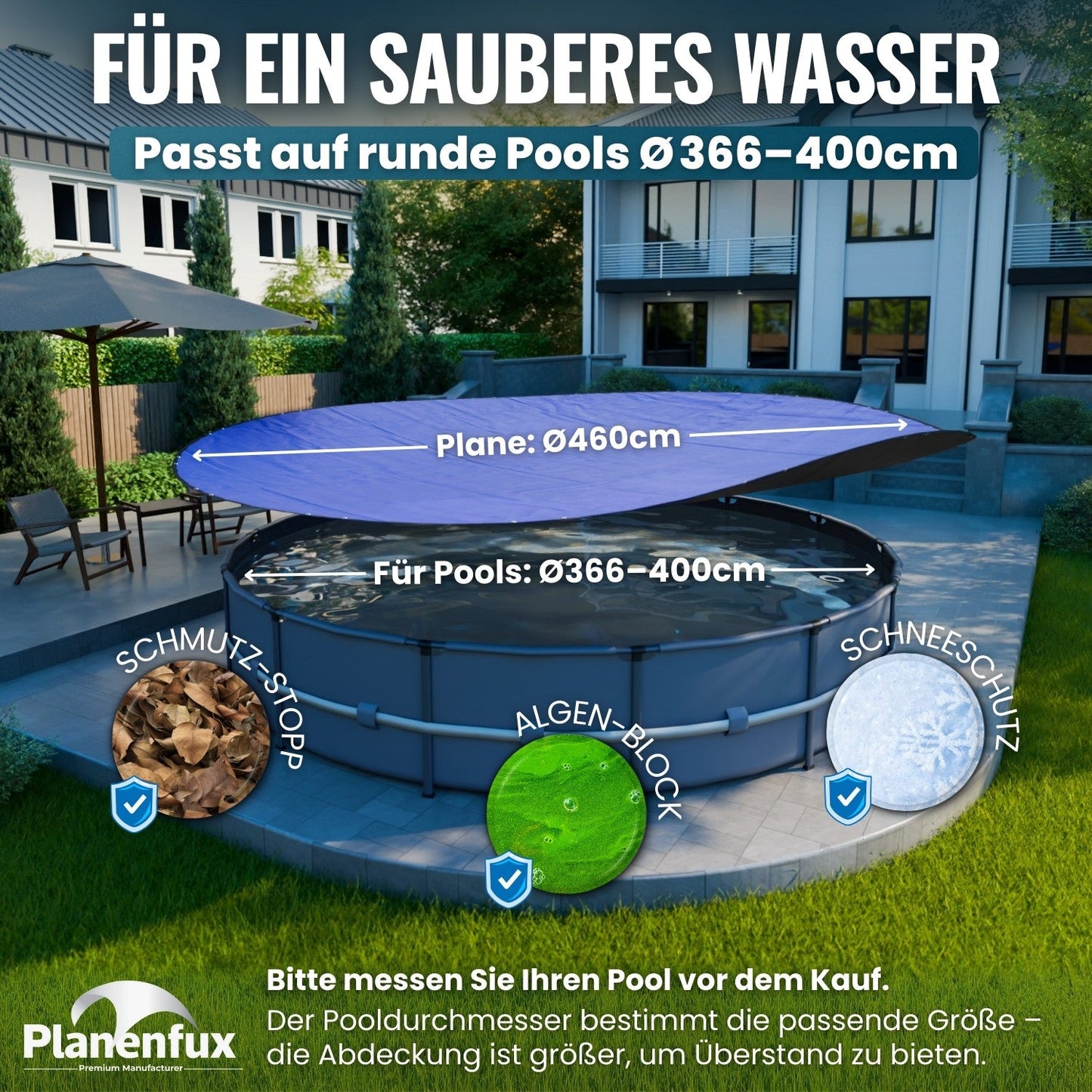 Poolabdeckung rund Ø340 - 820cm Planenfux