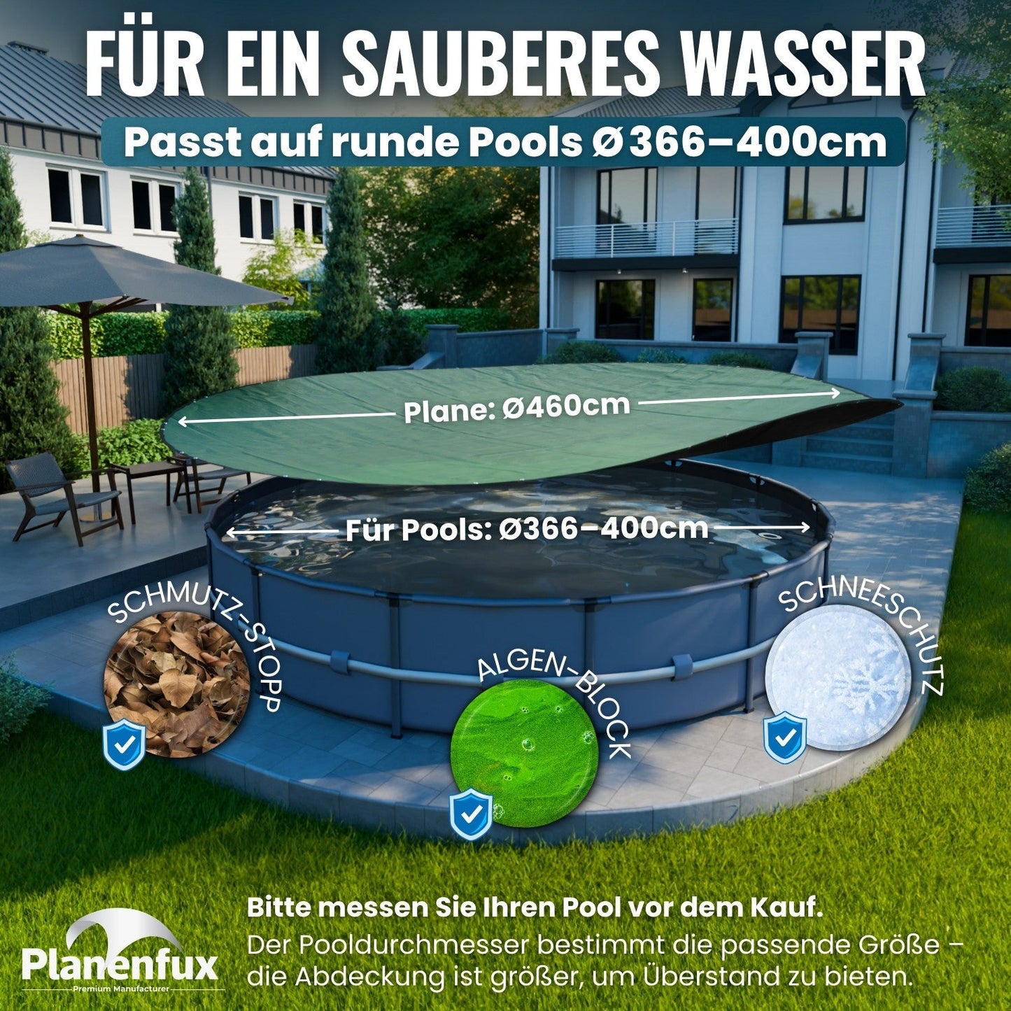 Poolabdeckung rund Ø340 - 820cm Planenfux
