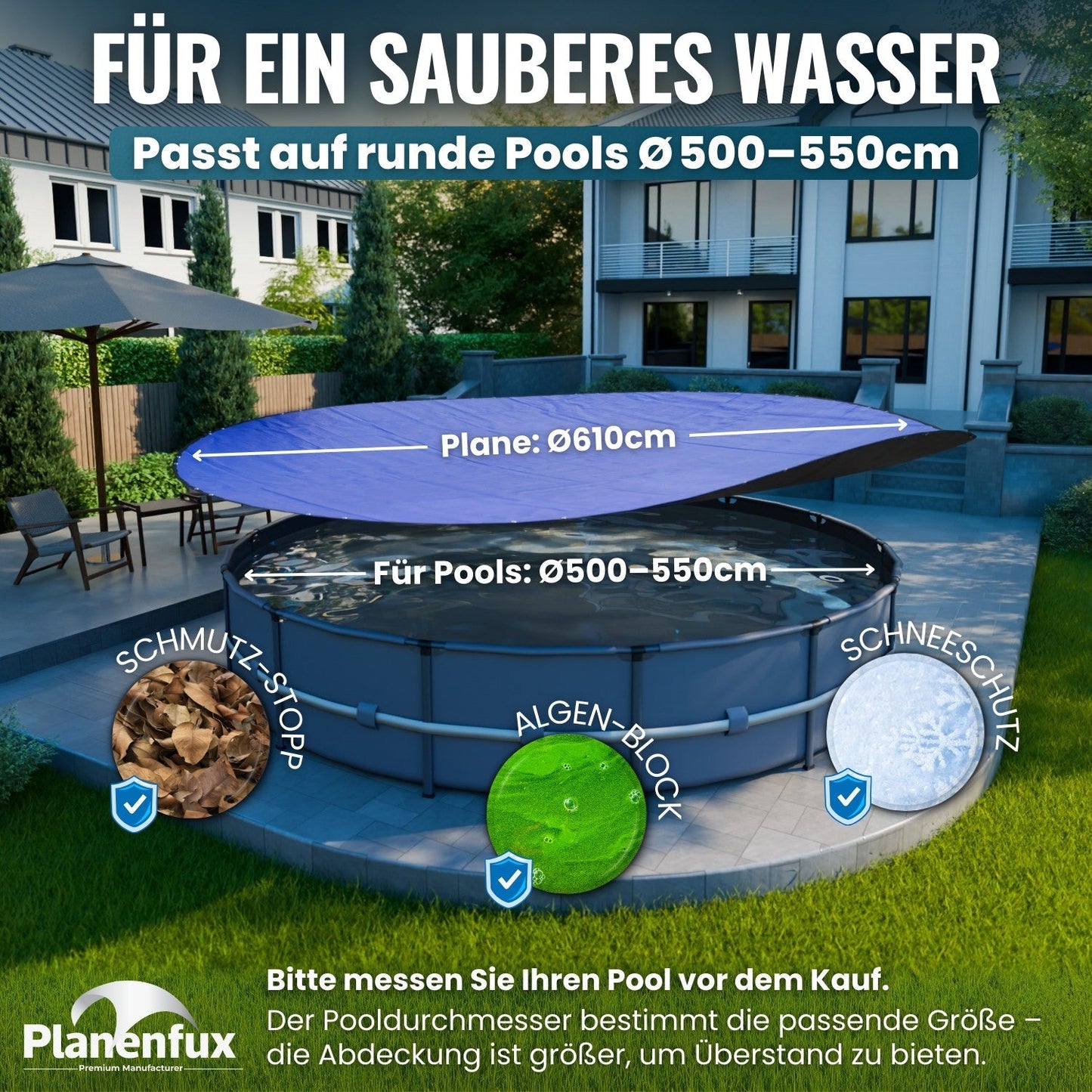 Poolabdeckung rund Ø340 - 820cm Planenfux