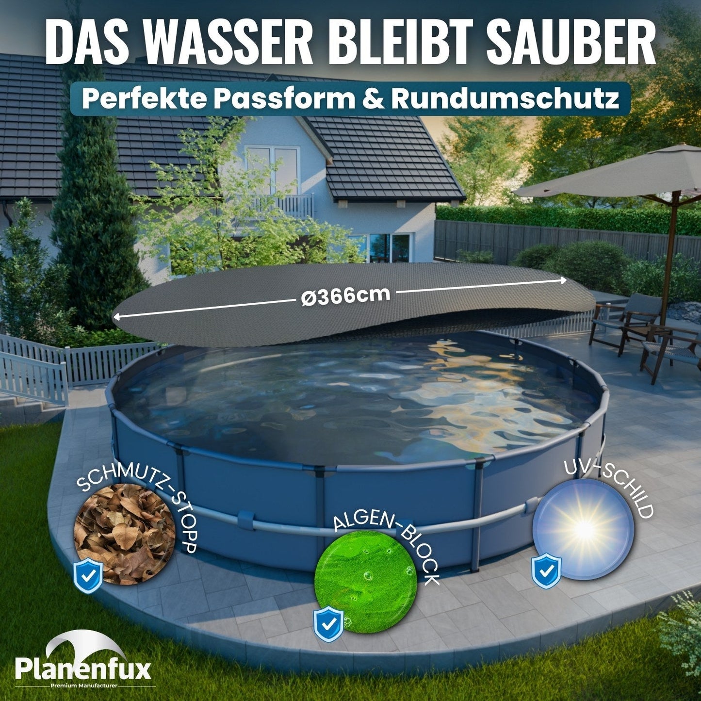 Solarplane Schwarz rund Planenfux