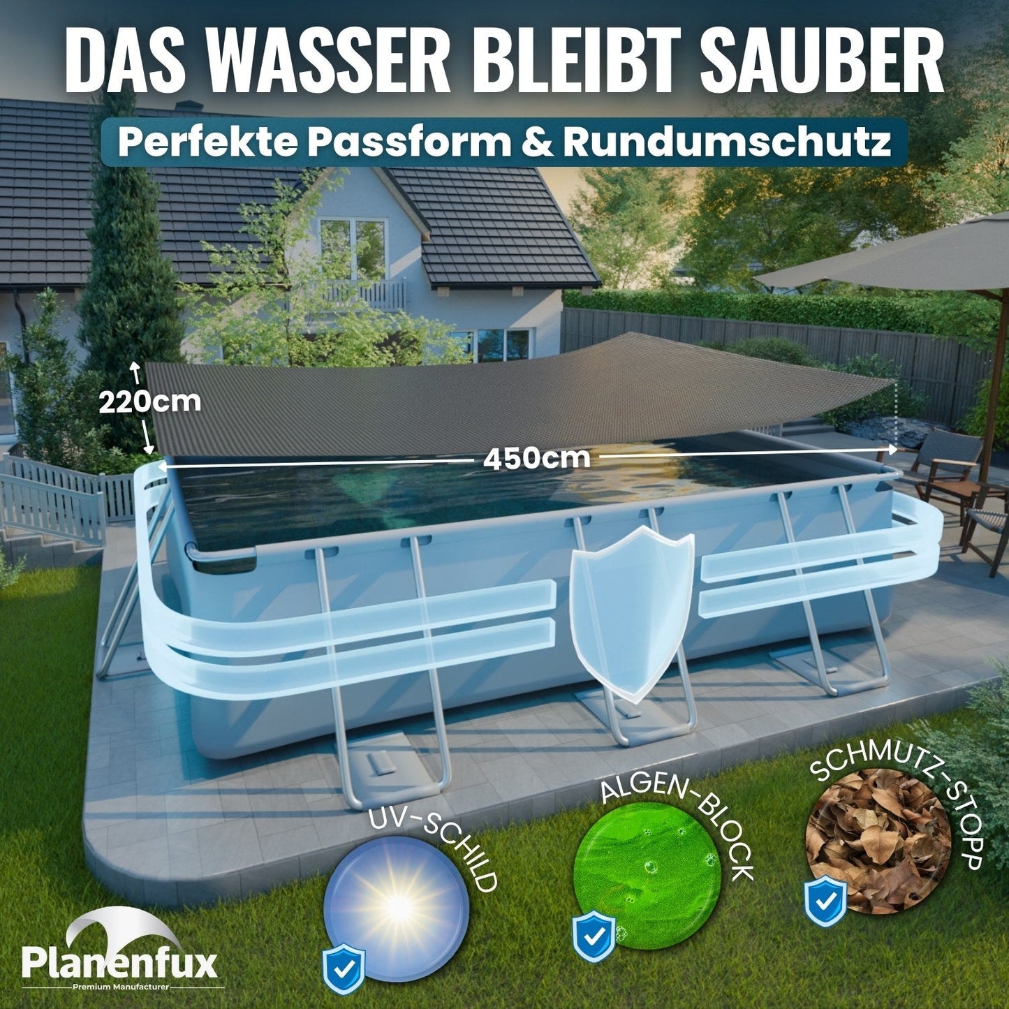 Solarplane Schwarz rechteckig Planenfux