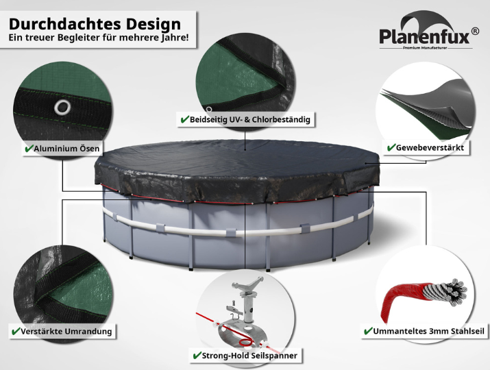 Poolabdeckung rund - grün - Ø340 - 820cm  Planenfux