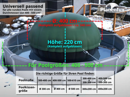 Universell passend 366cm 400cm 500cm 500cm 610cm 300x200cm 400x200cm; Höhe 165cm Durchmesser 300cm komplett aufgeblasen