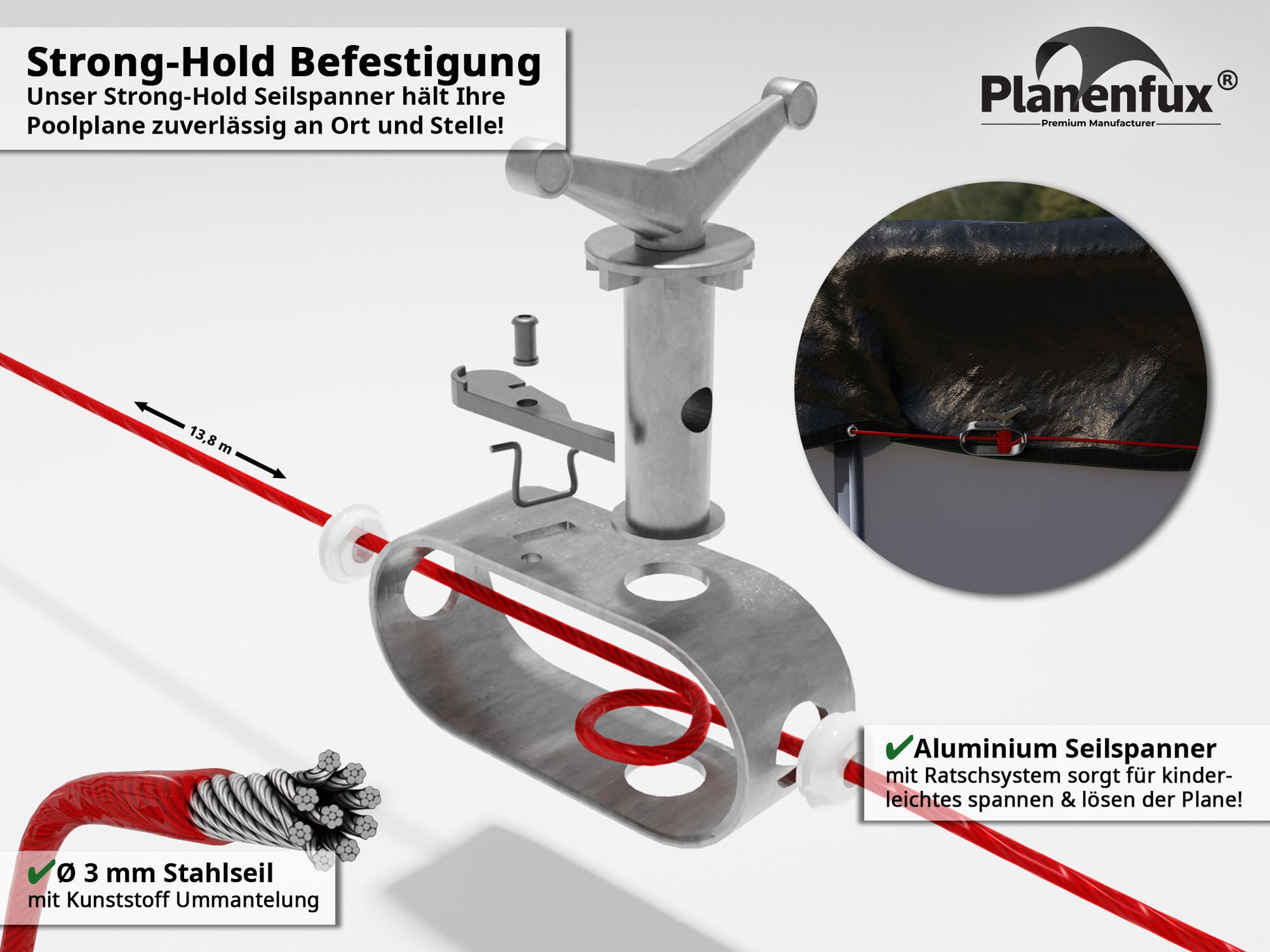 Poolabdeckung rund - blau - Ø340 - 820cm  Planenfux