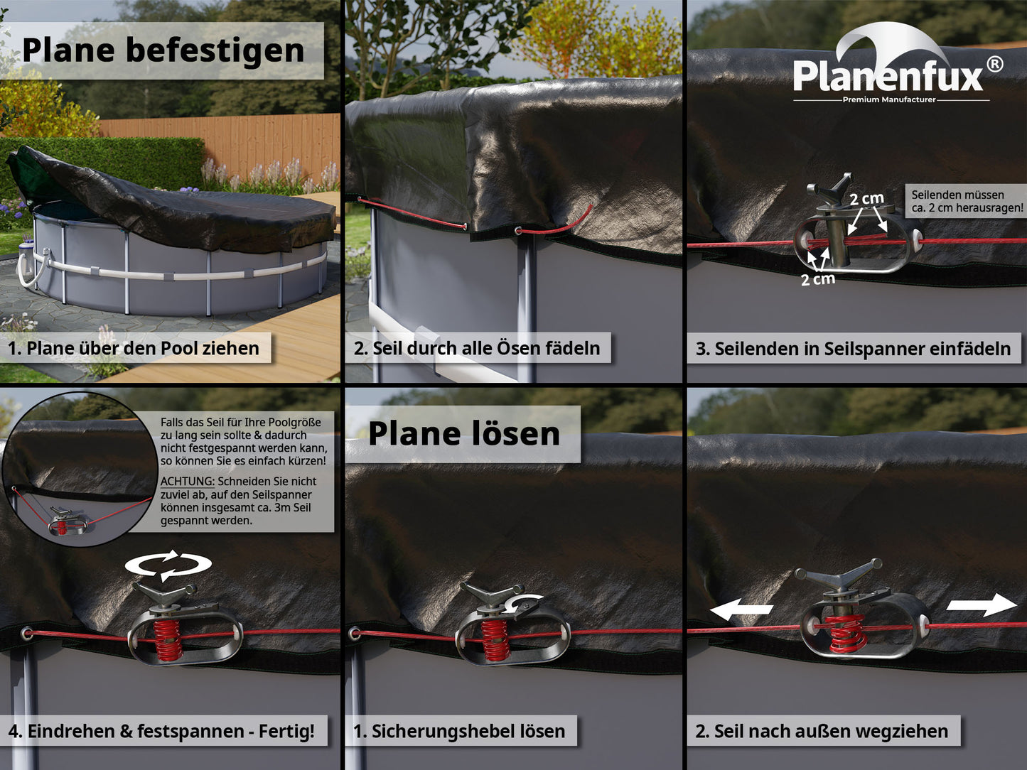 Poolabdeckung rund - grün - Ø340 - 820cm  Planenfux