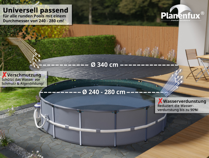 Poolabdeckung rund - grün - Ø340 - 820cm  Planenfux