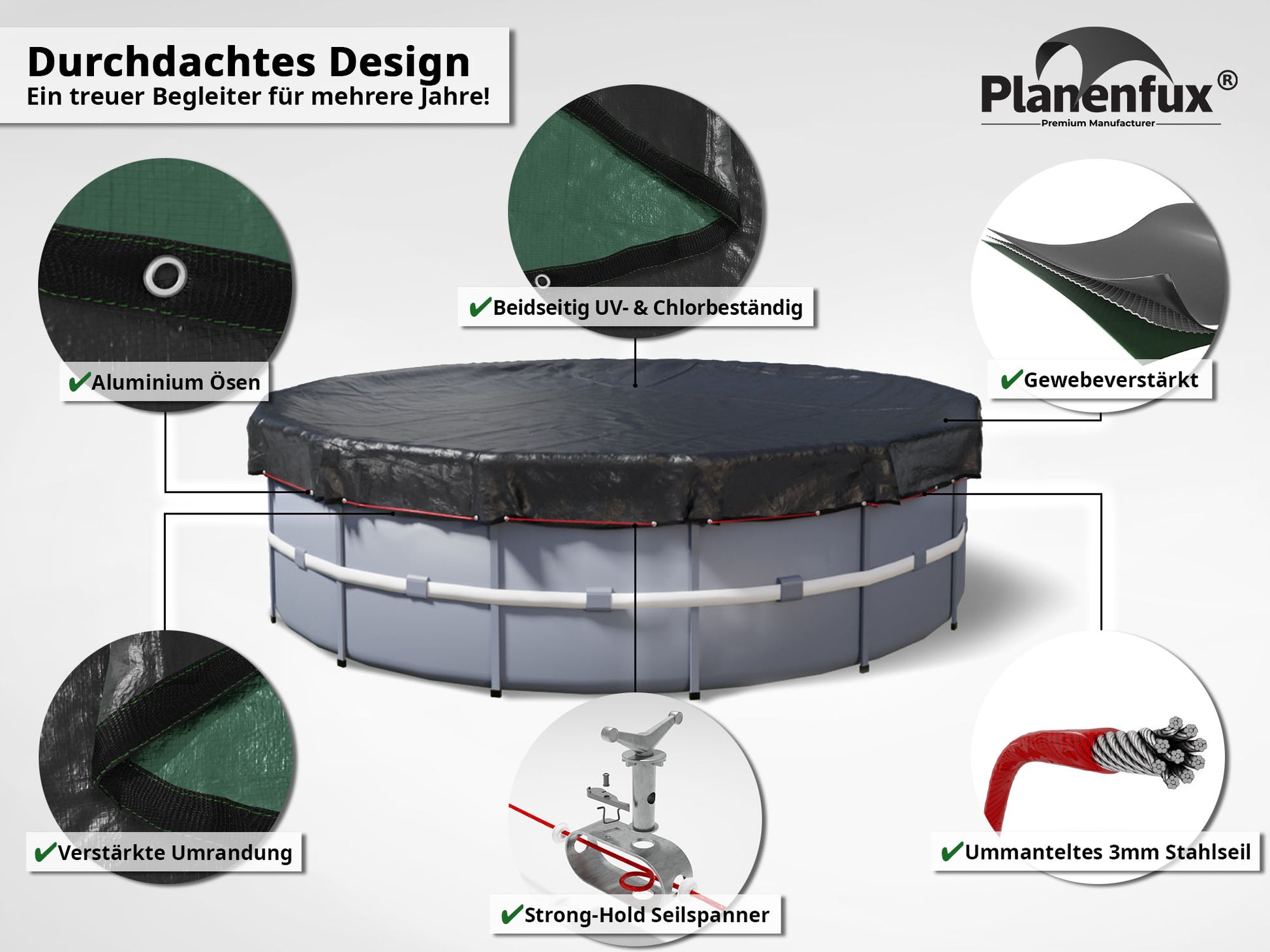 Poolabdeckung rund - grün - Ø340 - 820cm  Planenfux