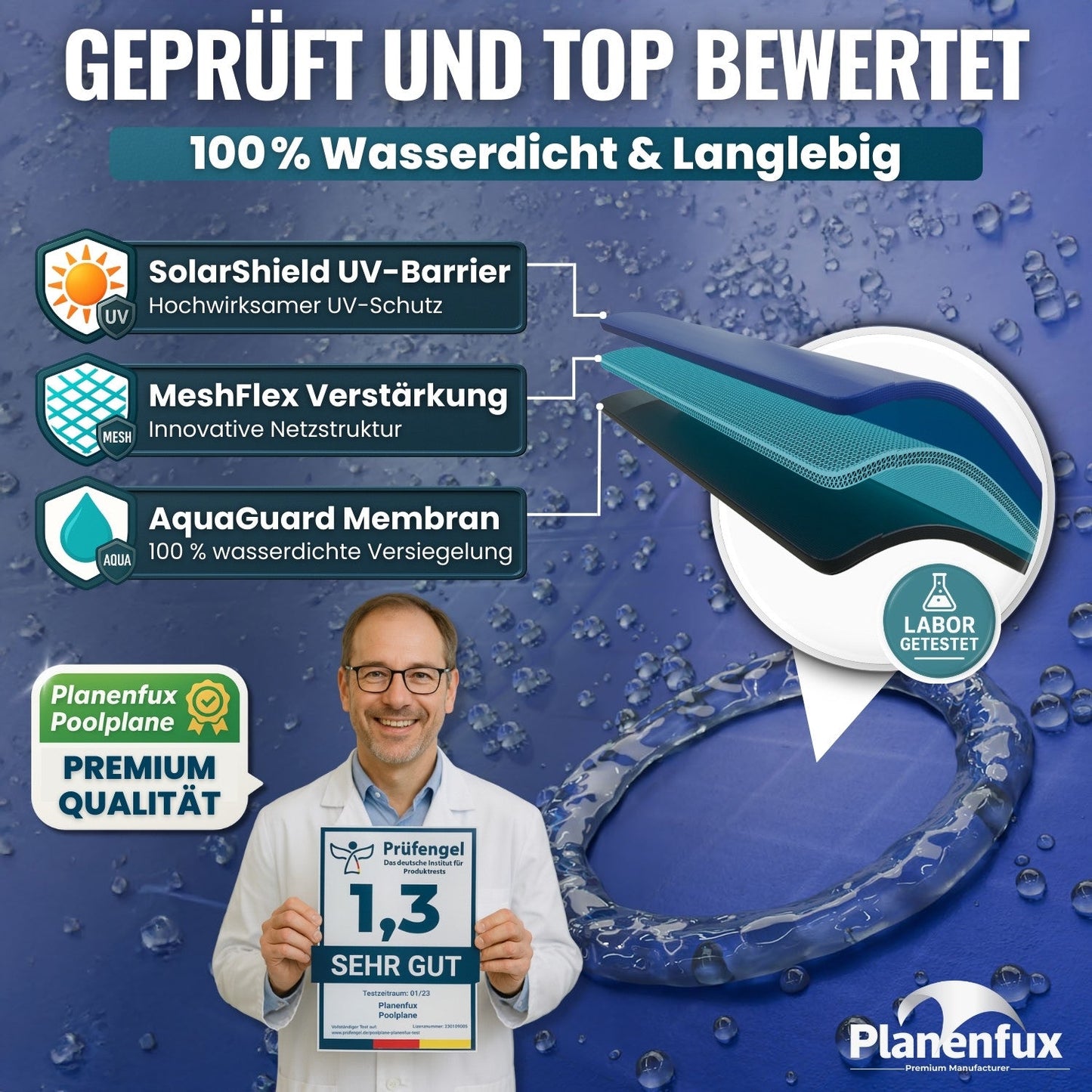 Poolabdeckung rechteckig - blau Planenfux