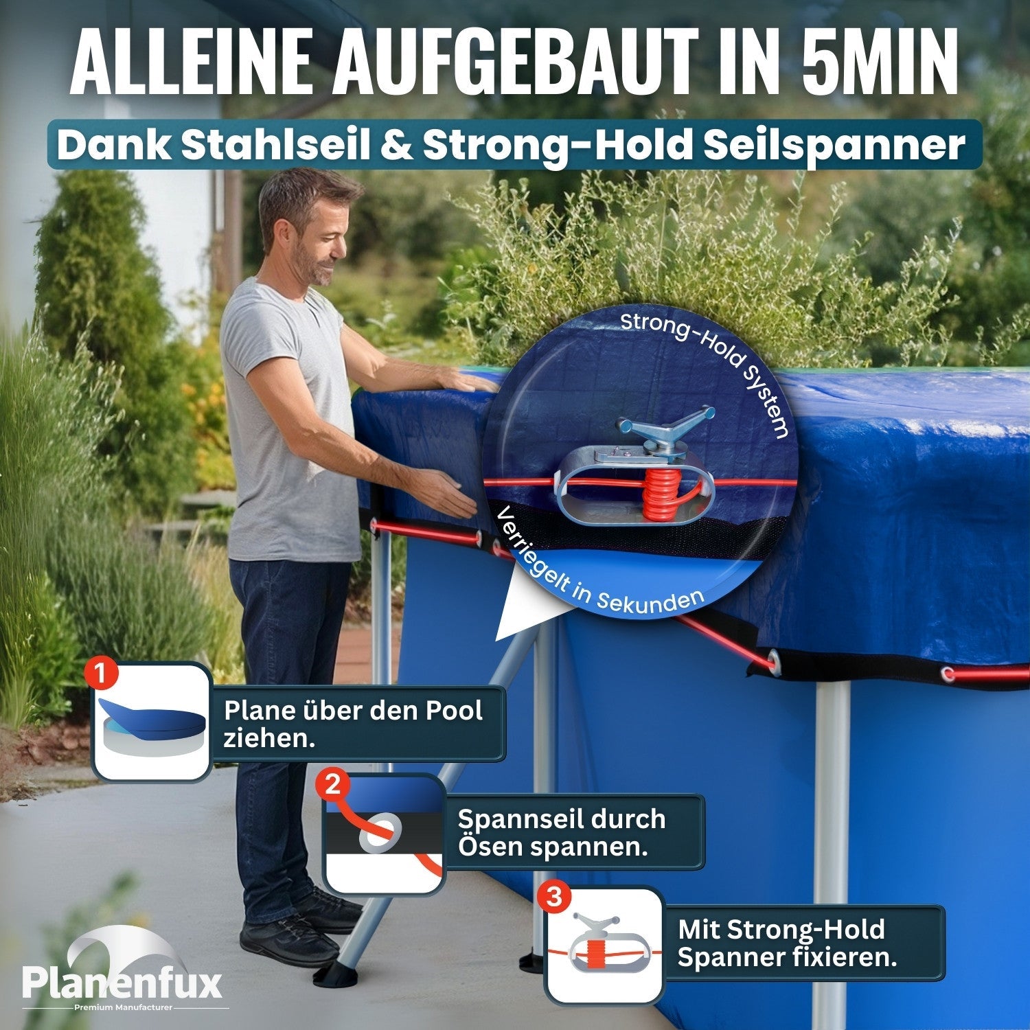 Poolabdeckung rechteckig - blau Planenfux