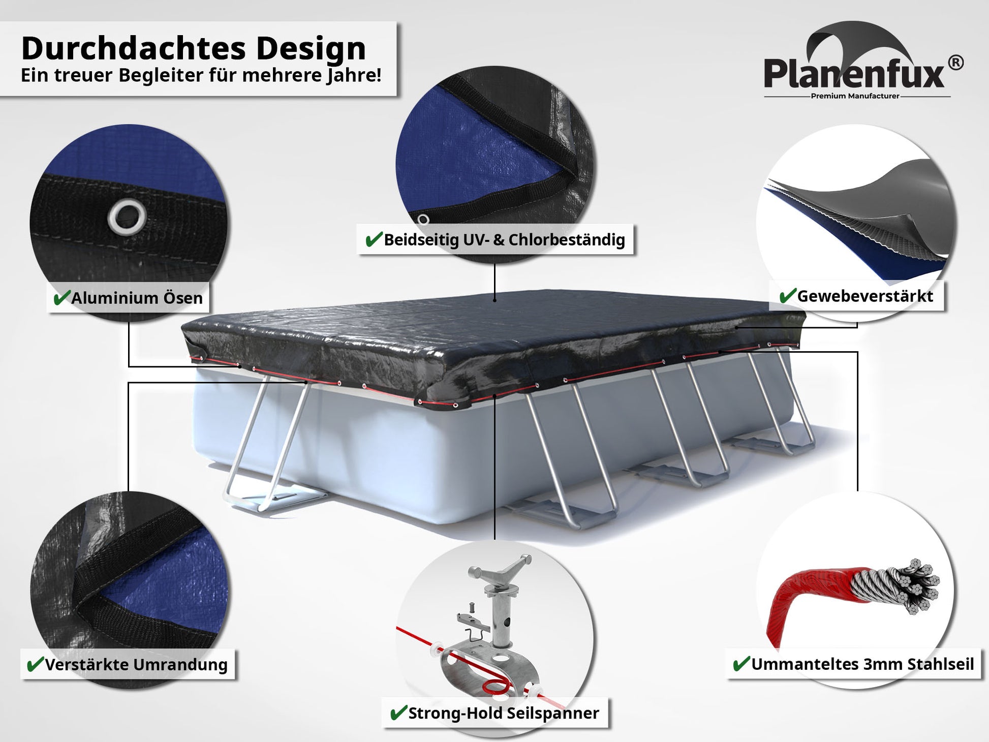 Poolabdeckung rechteckig - blau Planenfux