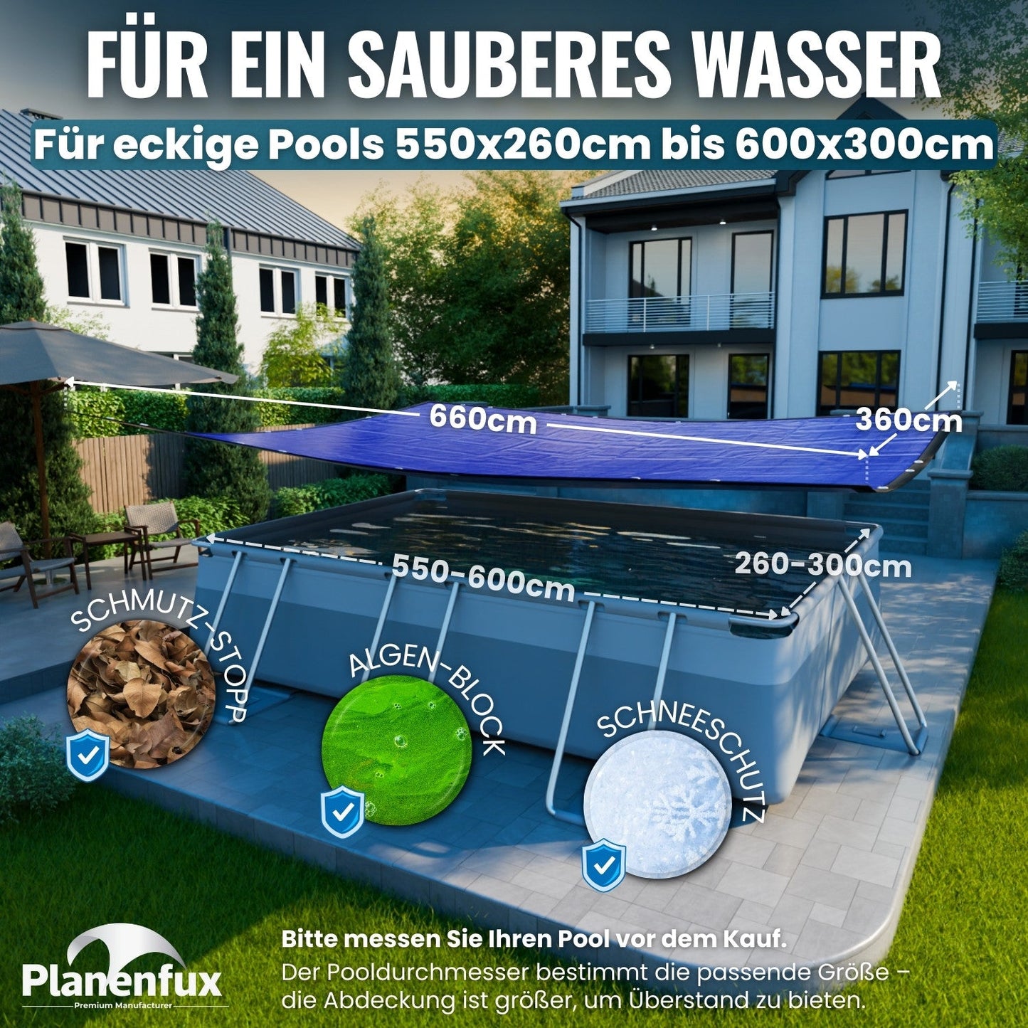 Poolabdeckung rechteckig - blau Planenfux