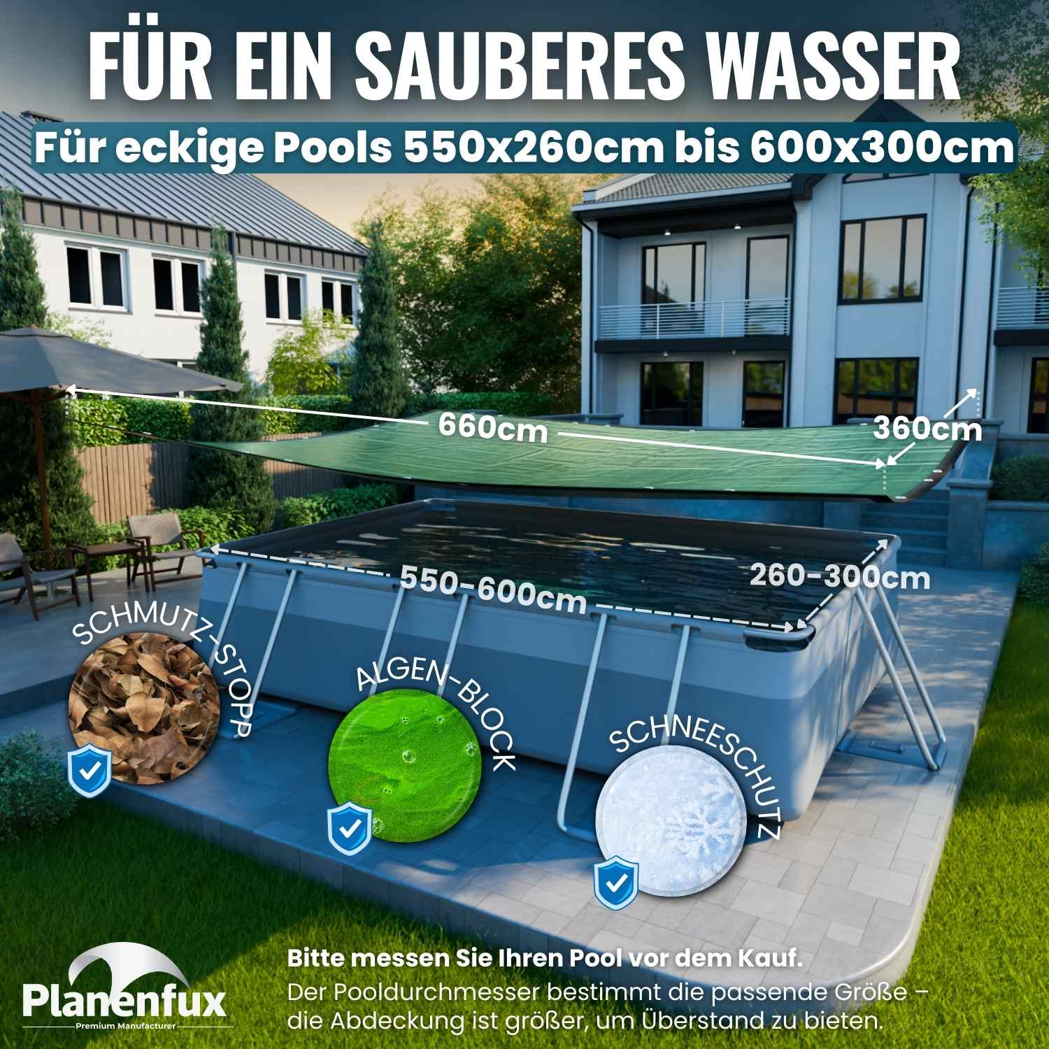 Poolabdeckung rechteckig - grün Planenfux